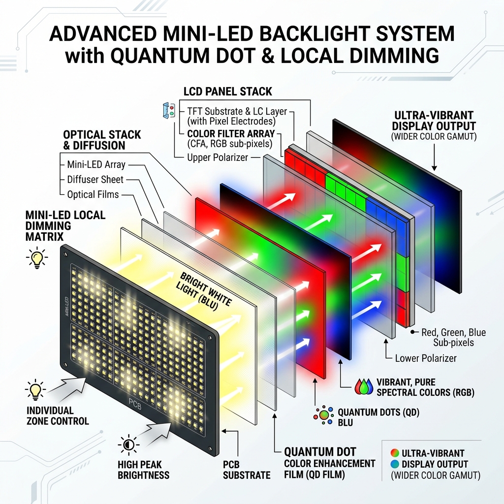 Mini-LED local dimming backlight matrix grid diagram